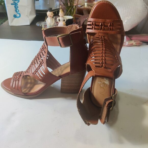 Sugar, Open Weave Sandal with Stacked Heel, Zippered closure in back, Brown - Picture 2 of 7